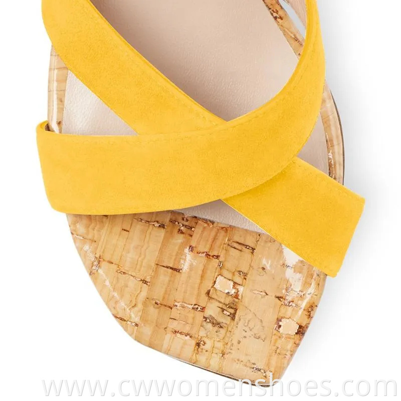 Summer Sandals with Heels Cork Chunky Heel Cross Ankle Strap High Heels